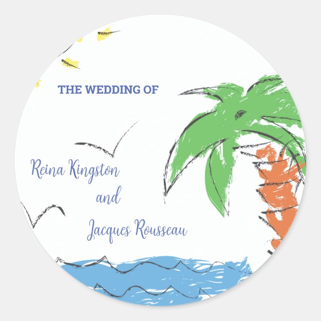 Personalised Treasure beach with palm tree  Classic Round Sticker (Front)