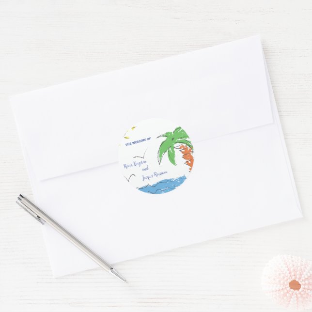 Personalised Treasure beach with palm tree  Classic Round Sticker (Envelope)