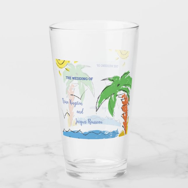 Personalised Treasure beach with palm tree Glass (Front)