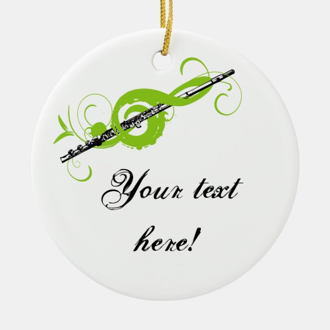 Personalised Treble Clef & Flute Ceramic Tree Decoration (Front)