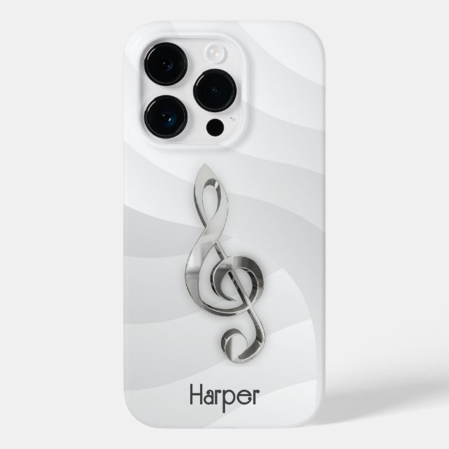 Personalised Treble Clef Music on White & Grey Case-Mate iPhone Case (Back)
