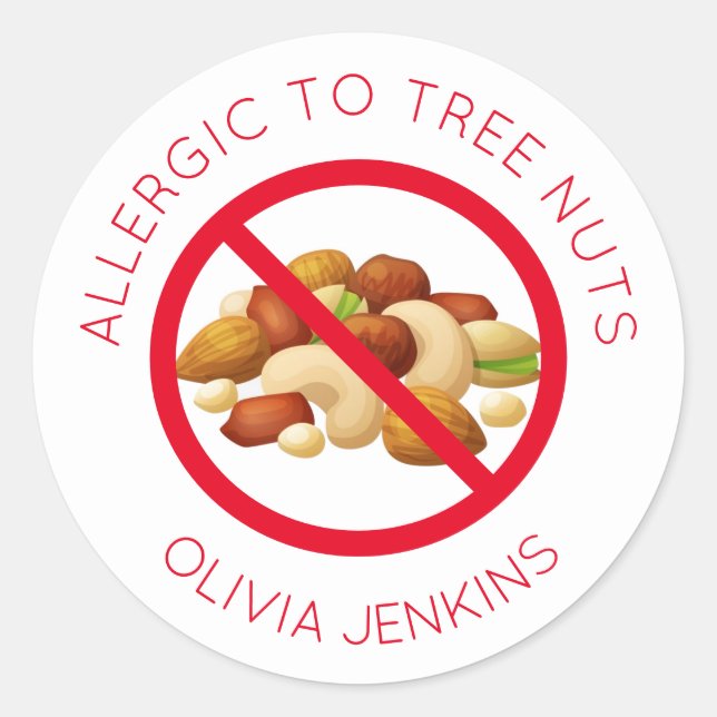 Personalised Tree Nut Allergy Name Tag Stickers (Front)
