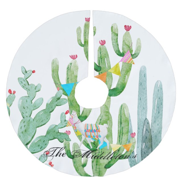 Personalised Tree Skirt Boho Llama Bohemian Cacti (Front)