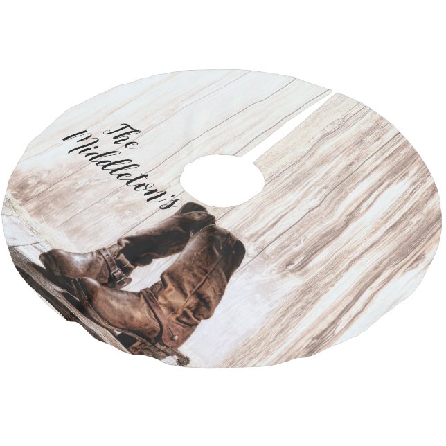 Personalised Tree Skirt boots country rustic (Angled)