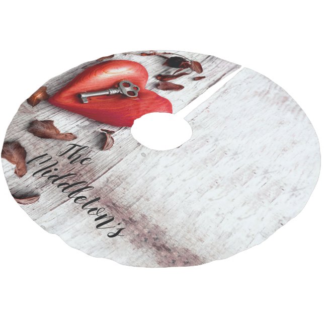 Personalised Tree Skirt Country Wood Key to my Hea (Angled)