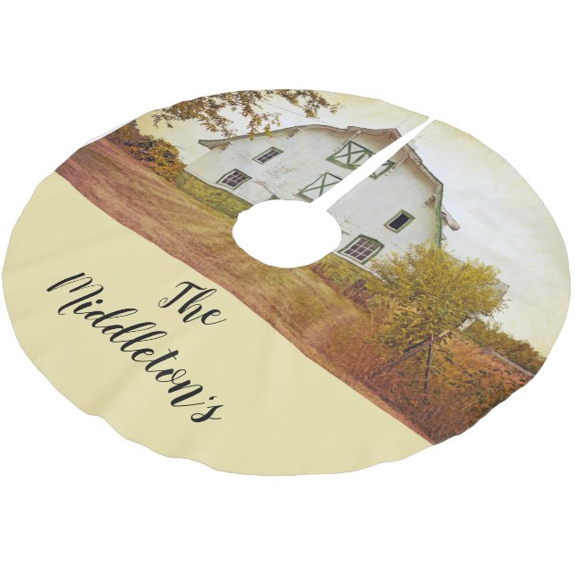 Personalised Tree Skirt Sunset Barn Country Rustic (Angled)
