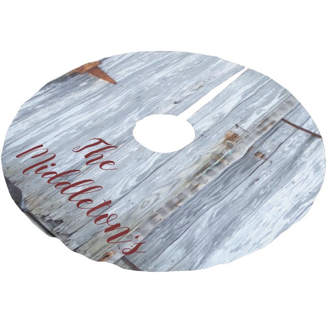 Personalised Tree Skirt White Wash Wood Barn Door (Angled)