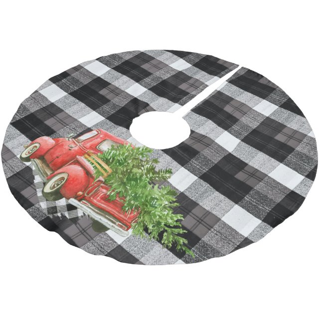 Personalised Tree Skirt XMAS Truck Baffalo Plaid B (Angled)