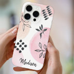 Personalised Trendy Abstract Shapes Pink iPhone 13 Case<br><div class="desc">Make your phone unique with this pretty blush pink and white case decorated with an abstract floral pattern in black.
You can customise it by changing the name or making it a monogram.</div>