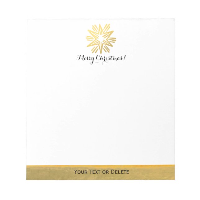 Personalised Trendy Gold Foil Star Merry Christmas Notepad (Front)
