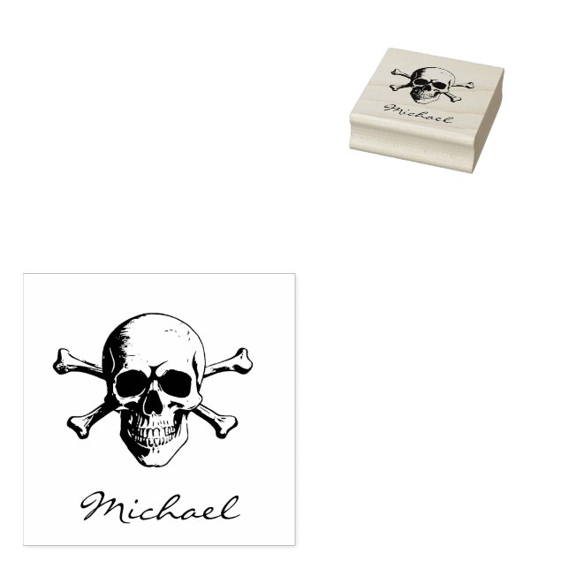Personalised Trendy Halloween Skull & Crossbones   Rubber Stamp (Stamped)