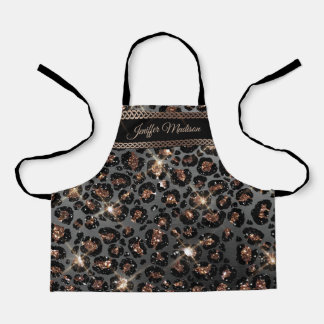 Personalised Trendy Leopard Black Gold Glitter     Apron