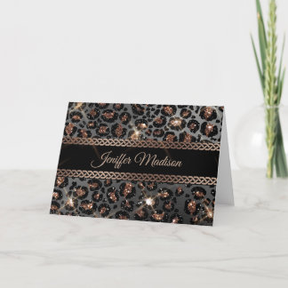 Personalised Trendy Leopard Black Gold Glitter     Card