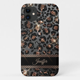 Personalised Trendy Leopard Black Gold Glitter     iPhone 11 Case