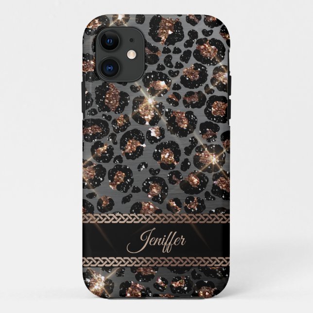Personalised Trendy Leopard Black Gold Glitter     Case-Mate iPhone Case (Back)