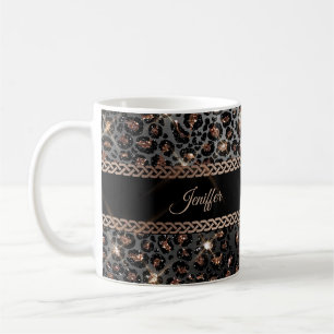 Personalised Trendy Leopard Black Gold Glitter     Coffee Mug