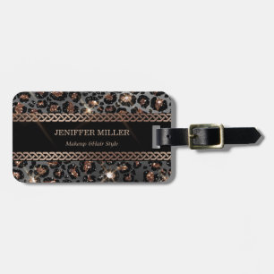 Personalised Trendy Leopard Black Gold Glitter     Luggage Tag