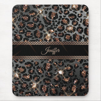 Personalised Trendy Leopard Black Gold Glitter     Mouse Mat