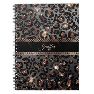 Personalised Trendy Leopard Black Gold Glitter     Notebook
