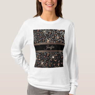 Personalised Trendy Leopard Black Gold Glitter     T-Shirt