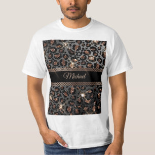 Personalised Trendy Leopard Black Gold Glitter     T-Shirt
