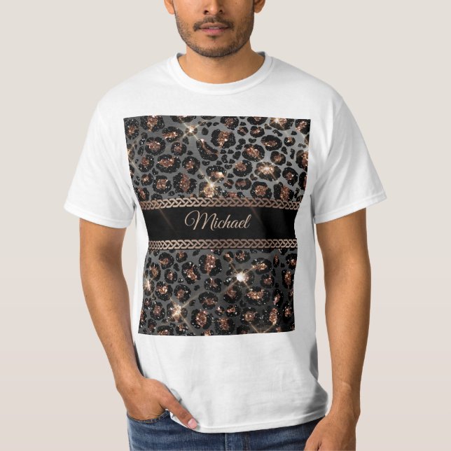Personalised Trendy Leopard Black Gold Glitter     T-Shirt (Front)