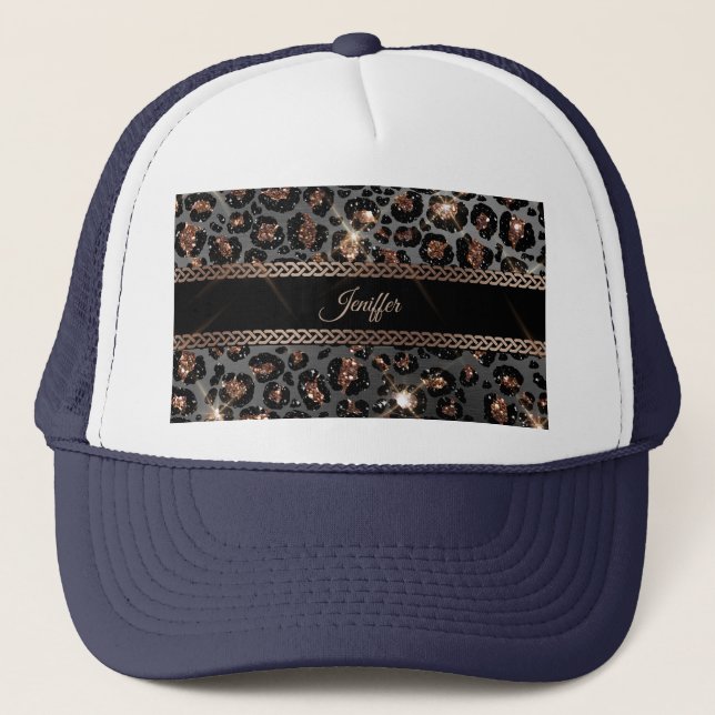 Personalised Trendy Leopard Black Gold Glitter     Trucker Hat (Front)