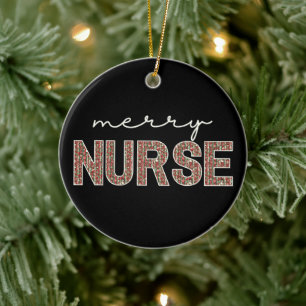 Personalised trendy Merry Nurse Christmas Ceramic Tree Decoration