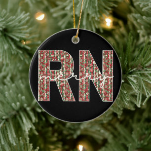 Personalised trendy Merry RN Nurse Christmas  Ceramic Tree Decoration