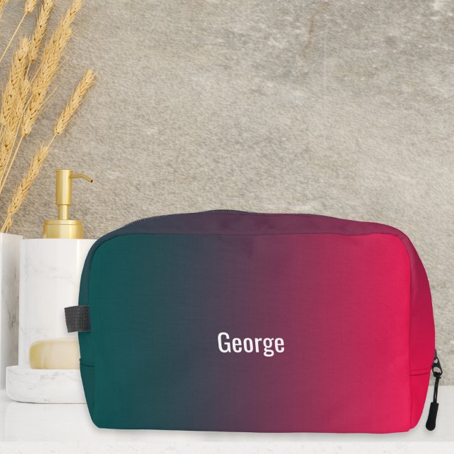 Personalised Trendy Modern Dark Red Green Ombre  Dopp Kit (A stylish personalized dopp kit toiletry bag with a dark green and red ombre design)