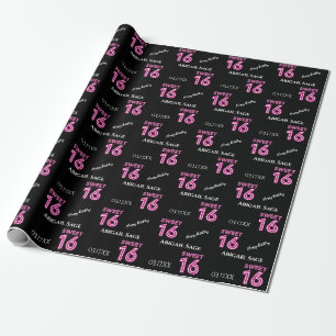 Personalised Trendy Neon Sweet Sixteen Hot Pink Wrapping Paper