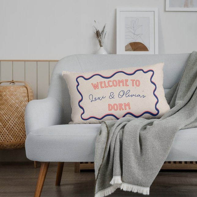 Personalised Trendy Pink Hand Drawn Dorm Roommates Decorative Cushion (Accent your dorm with this trendy, custom roommate pillow!)