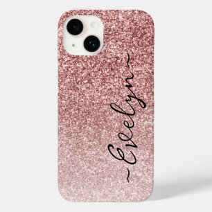 Personalised trendy rose gold glitter Case-Mate iPhone 14 case