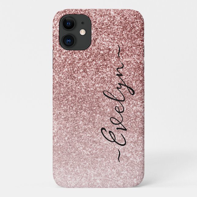 Personalised trendy rose gold glitter Case-Mate iPhone case (Back)