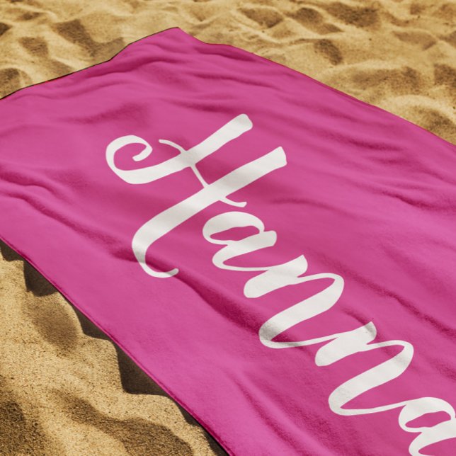 Personalised Trendy Script Custom Name Cool Fun Beach Towel (Creator Uploaded)