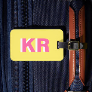 Personalised Trendy Yellow Pink Shadow Monogram Luggage Tag