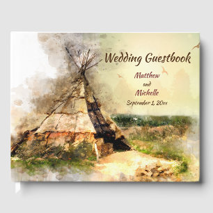 Personalised Tribal Teepee Watercolor Tipi Wedding Guest Book