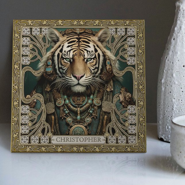 Personalised Tribal Tiger Spirit Portrait Tile (Creator Uploaded)