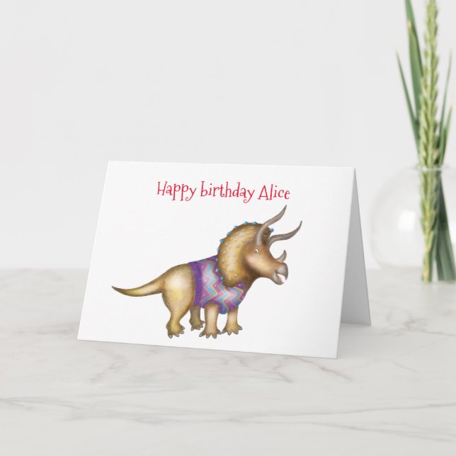 Personalised Triceratops birthday card (Front)