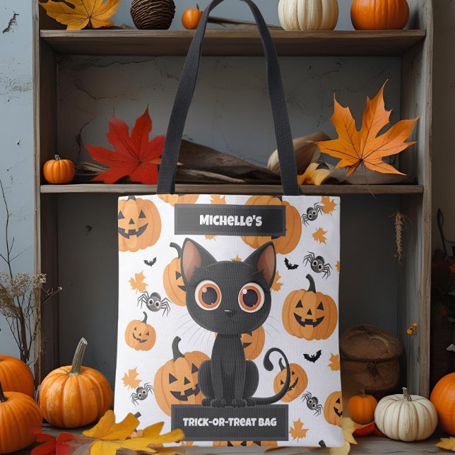 Personalised Trick-or-Treat Bag – Cute Black Cat (Creator Uploaded)