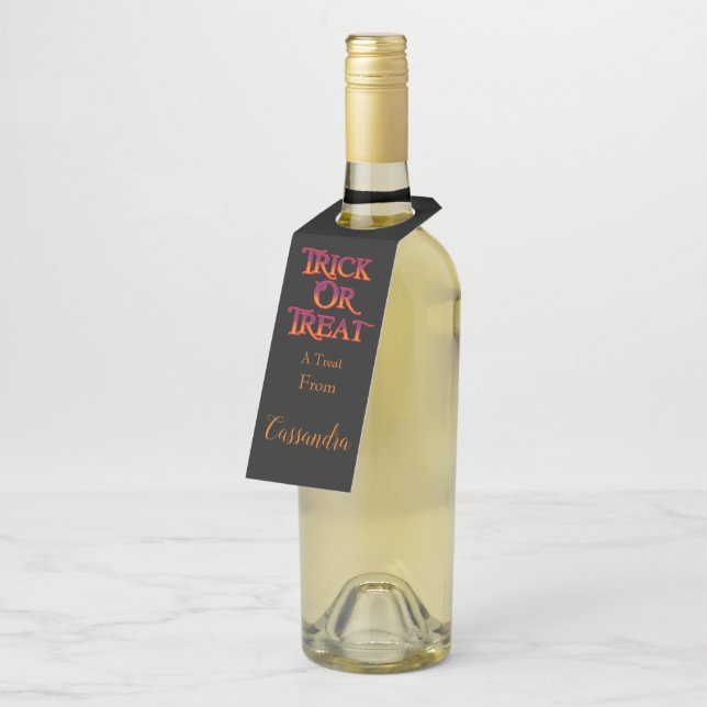 Personalised Trick or Treat Bottle Tag (Angled)