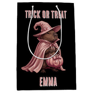 Personalised Trick or Treat Capybara Witch Cape Medium Gift Bag