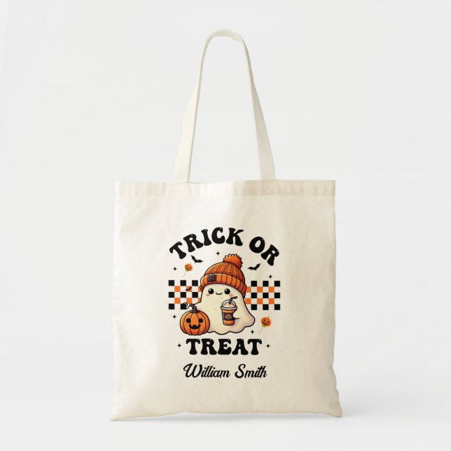Personalised Trick or Treat Ghost Halloween Tote Bag (Front)