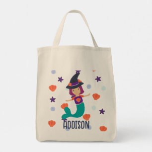 Personalised Trick or Treat Mermaid Witch Tote Bag