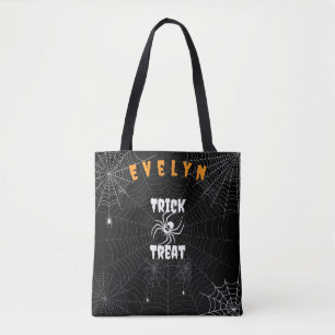 Personalised Trick or Treat Spooky Spider Web Tote Bag