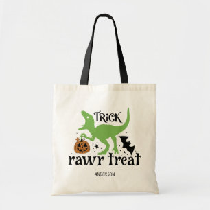 Personalised Trick Rawr Treat Dinosaur Halloween Tote Bag