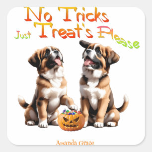 Personalised Trick Treat Halloween Saint Bernard Square Sticker