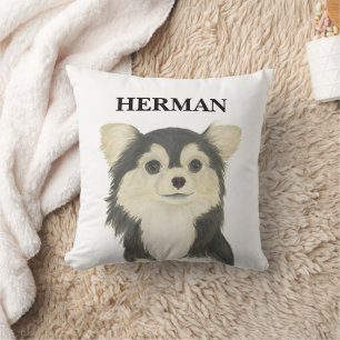 Personalised Tricolor Long Haired Chihuahua Cushion