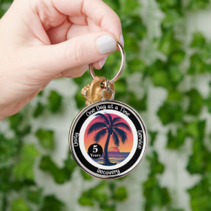 Personalised Tropical 12-Step Anniversary Chip Key Ring