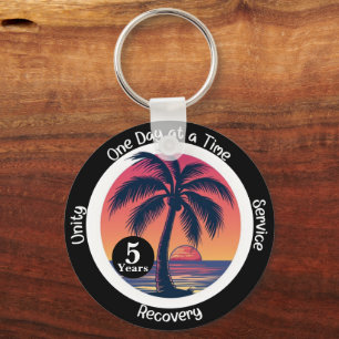 Personalised Tropical 12-Step Anniversary Chip Key Ring